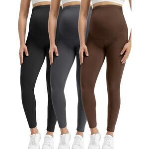 3 Pack Maternity Leggings Over Belly Yoga Pants Soft Stretch Pregnancy Tights S